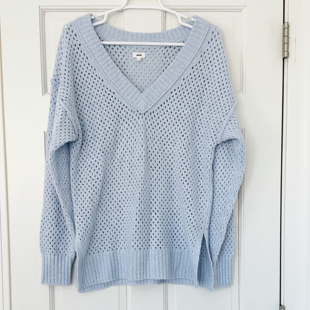 AERIE oversized cozy sweater size XS light blue v-neck